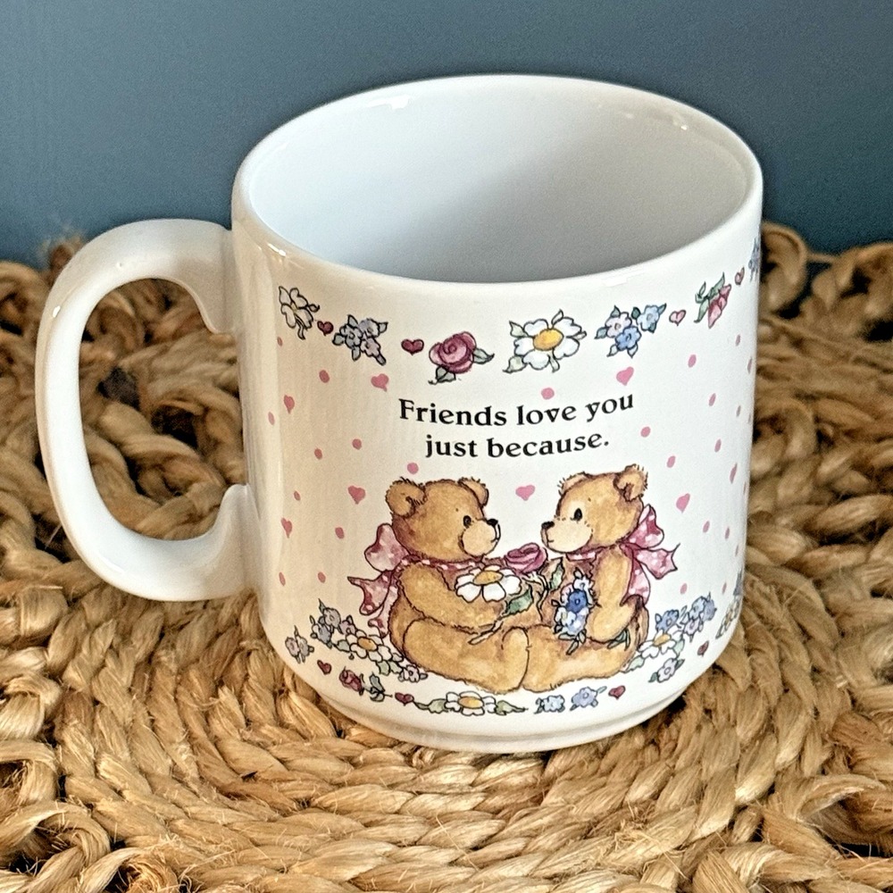 Lucy & Company Teddy Bear‎ Friendship Coffee Mug "Friends Love You" Cup